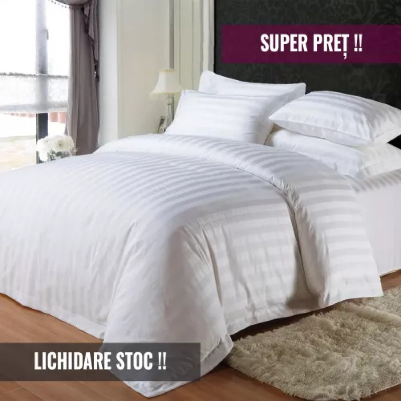 Imagine produs Lenjerie de pat damasc HORECA (GROS) - ALB Două persoane PROMO – CONFTEX PUCIOASA